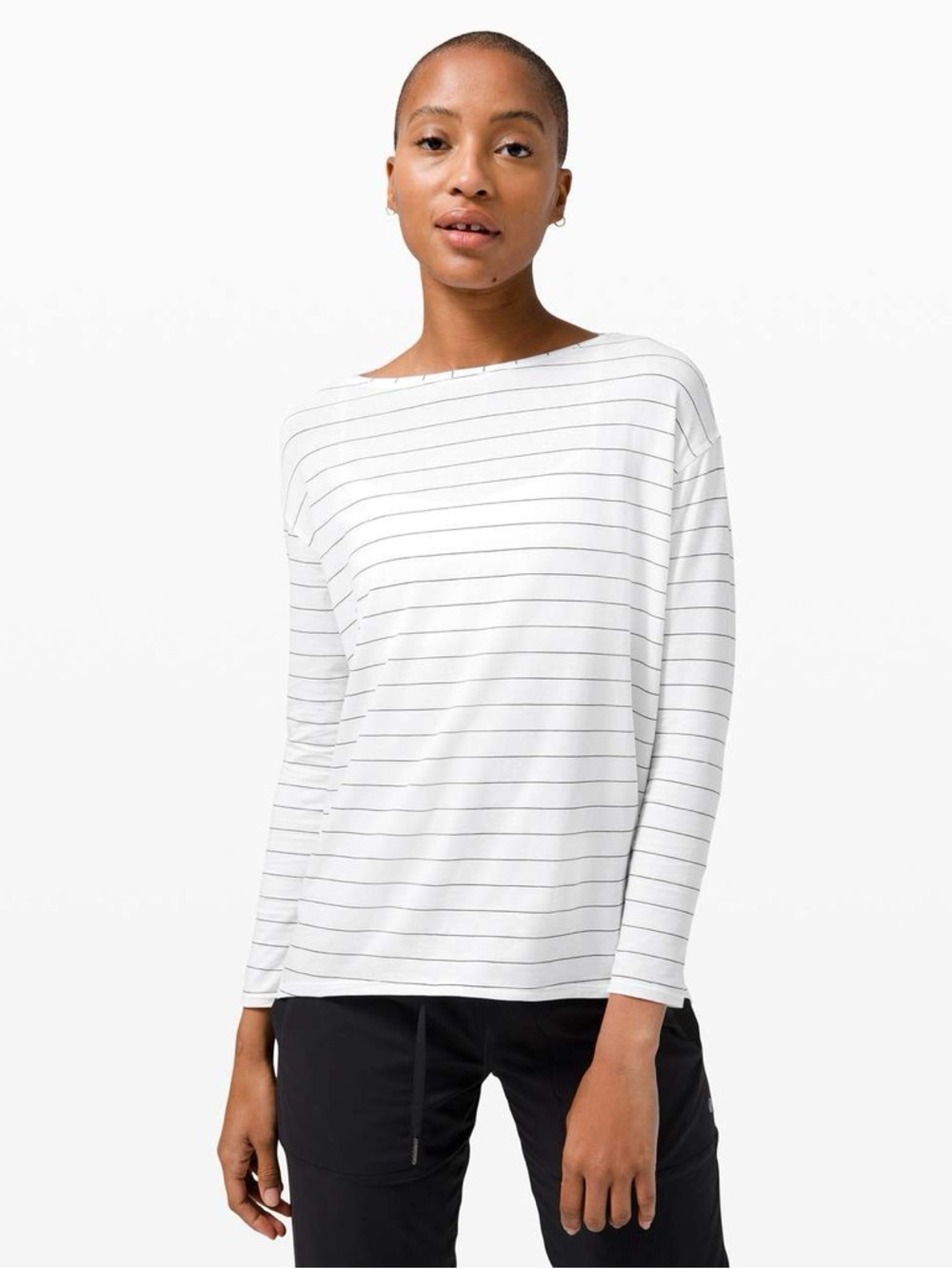 Lululemon Back In Action Long Sleeve
Short Serve Stripe White Black